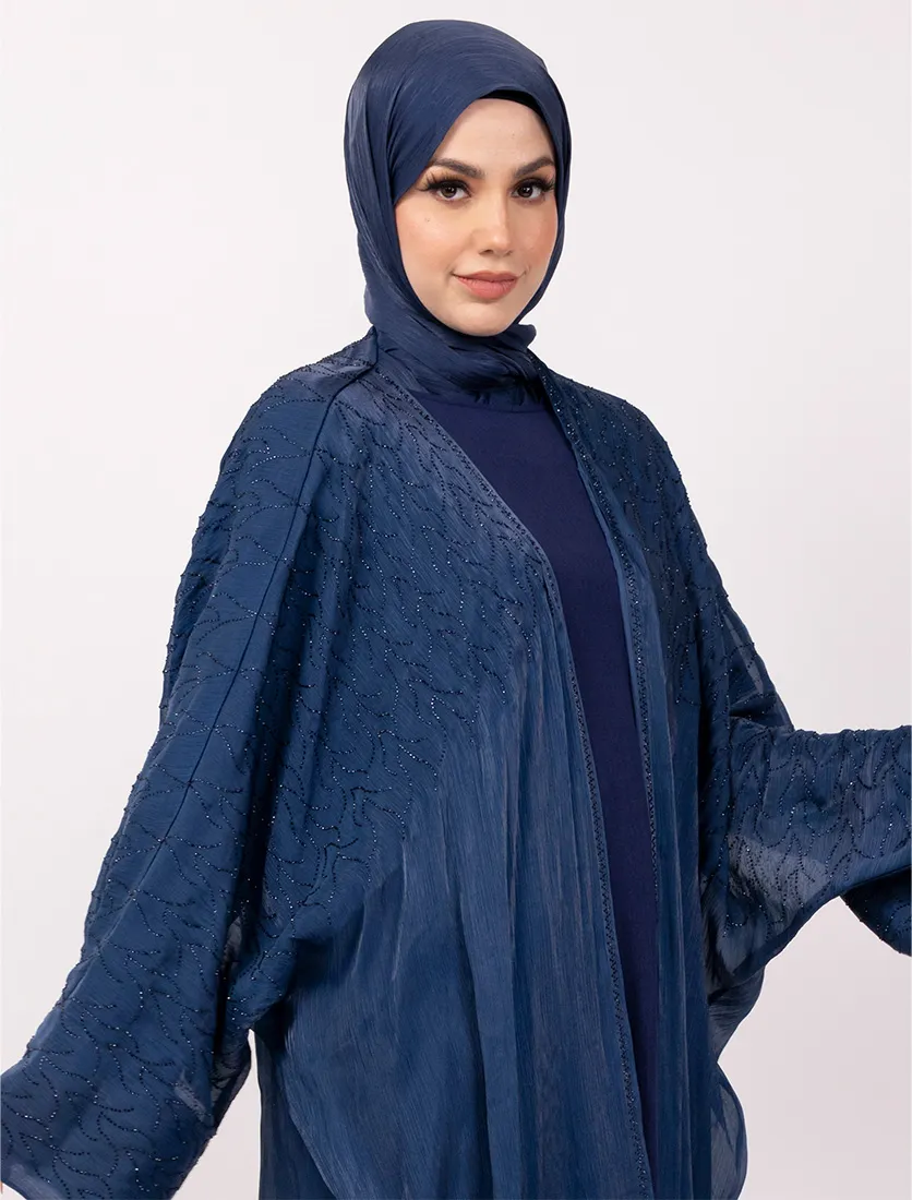Navy Embellished Sheer Abaya Set